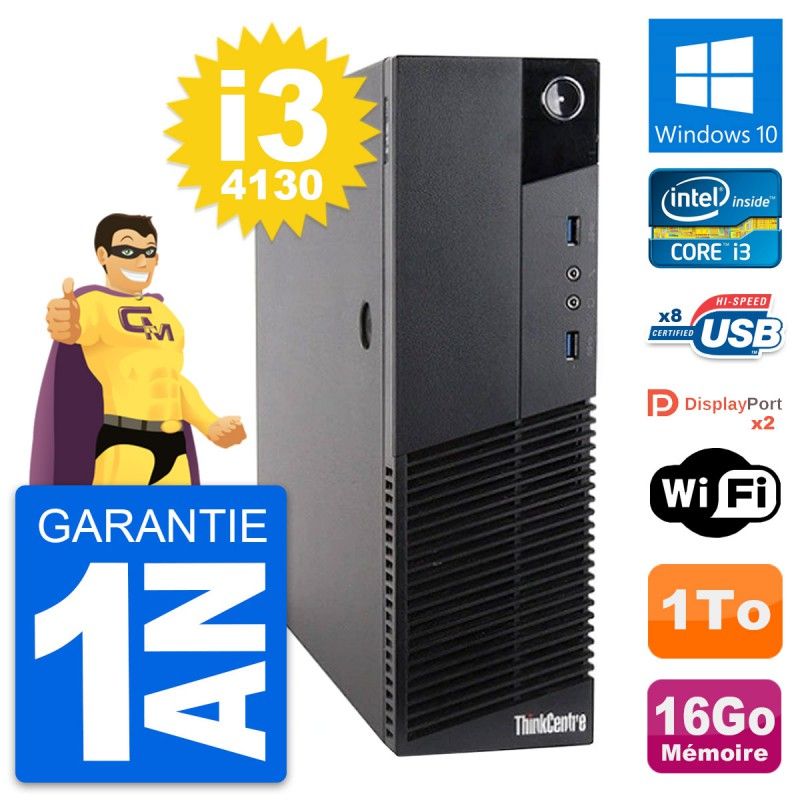 Lenovo ThinkCentre M83 SFF Desktop PC - Intel i3-4130, 16GB RAM, 1TB HDD, Windows 10, WiFi