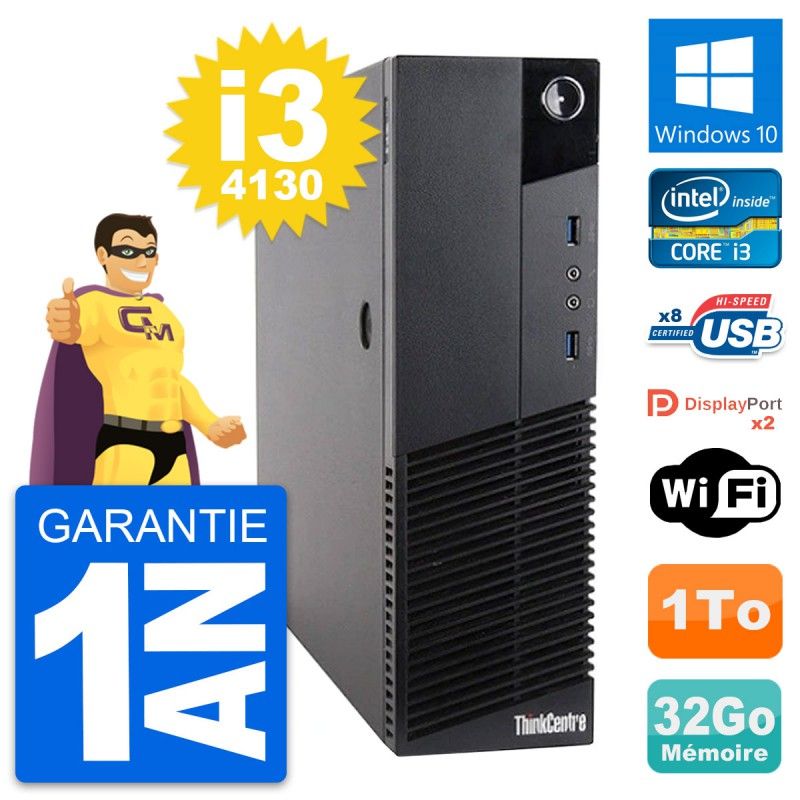 Lenovo ThinkCentre M83 SFF Desktop PC - Intel i3-4130, 32GB RAM, 1TB HDD, Windows 10, WiFi