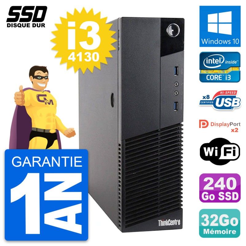 Lenovo ThinkCentre M83 SFF Desktop PC - Intel i3-4130, 32GB RAM, 240GB SSD, Windows 10, WiFi