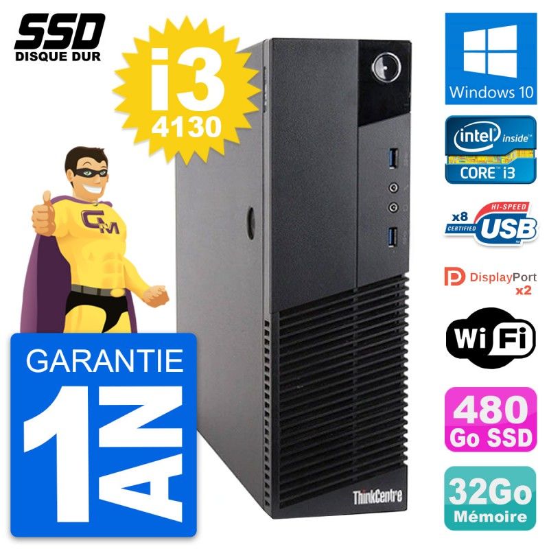 Lenovo ThinkCentre M83 SFF Desktop PC - Intel i3-4130, 32GB RAM, 480GB SSD, Windows 10, WiFi