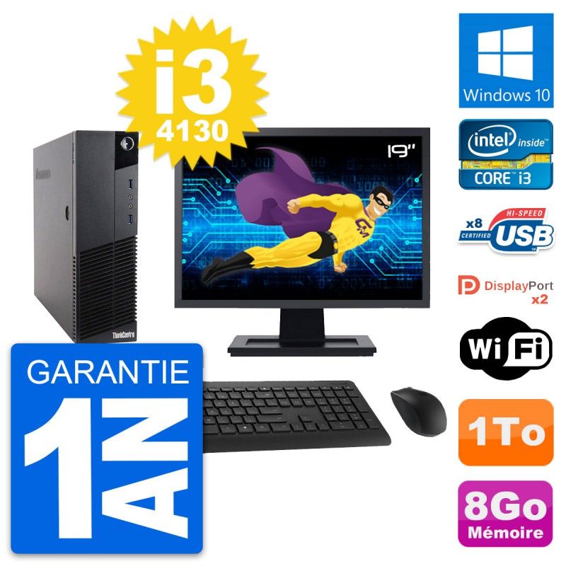 Computadora de escritorio Lenovo M83 SFF - Pantalla de 19', Intel i3-4130, 8GB de RAM, 1TB HDD, Windows 10, WiFi