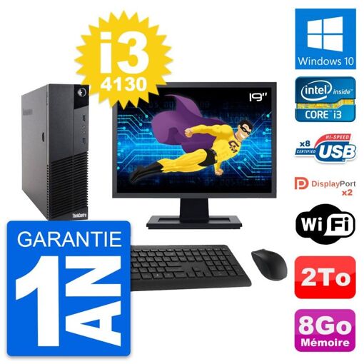 Lenovo M83 SFF Desktop Computer - 19" Screen, Intel i3-4130, 8GB RAM, 2TB HDD, Windows 10, WiFi