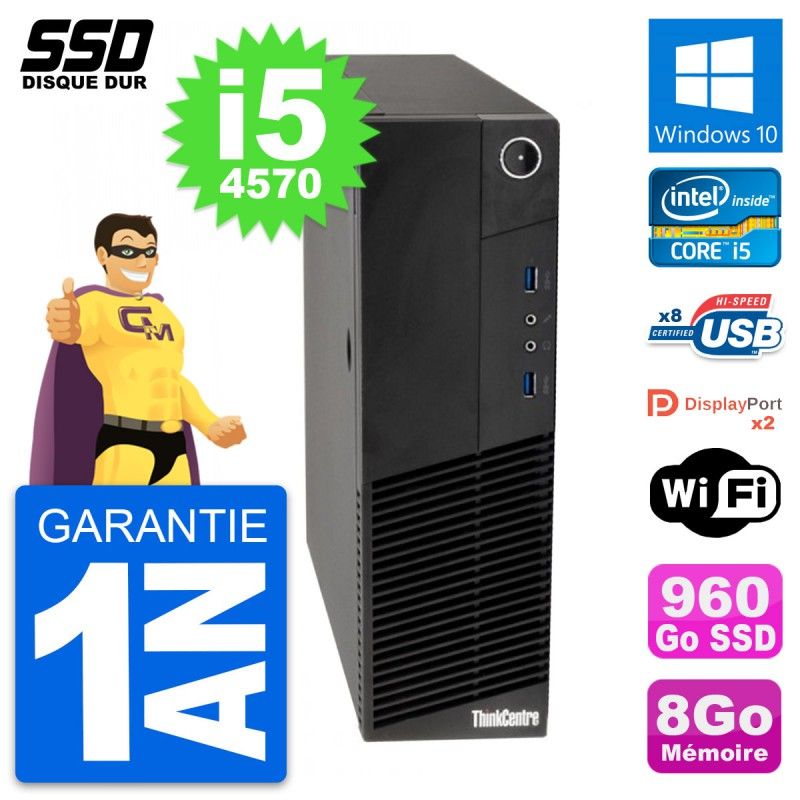 Lenovo ThinkCentre M83 SFF Desktop PC - Intel Core i5-4570, 8GB RAM, 960GB SSD, Windows 10, WiFi
