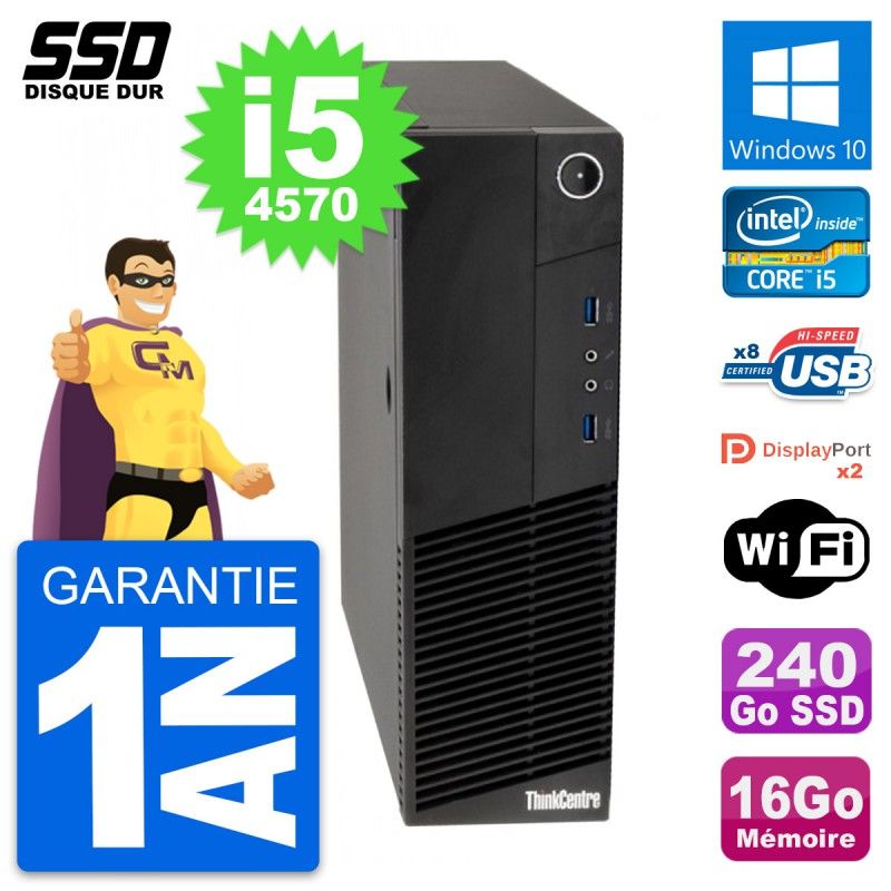 Lenovo ThinkCentre M83 SFF Desktop PC - Intel i5-4570, 16GB RAM, 240GB SSD, Windows 10, WiFi