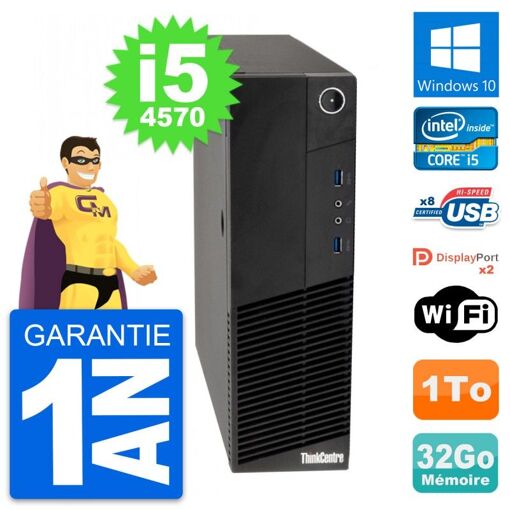 Lenovo ThinkCentre M83 SFF Desktop PC - Intel i5-4570, 32GB RAM, 1TB HDD, Windows 10, WiFi
