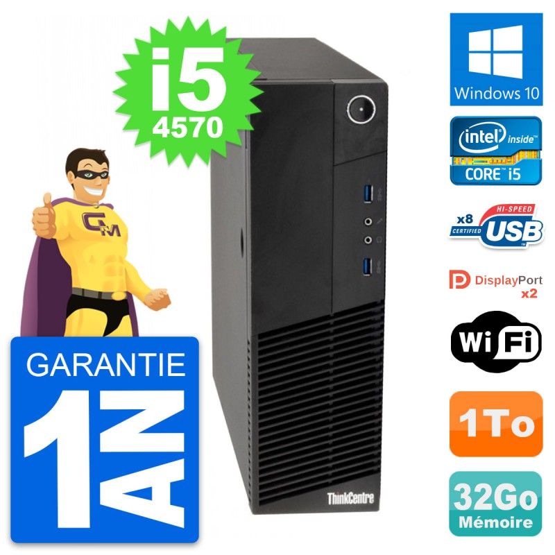 PC de escritorio Lenovo ThinkCentre M83 SFF - Procesador Intel i5-4570, 32GB de RAM, 1TB HDD, Windows 10, WiFi