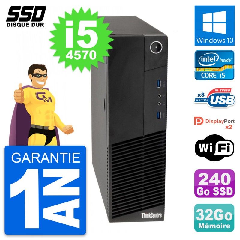 Lenovo ThinkCentre M83 SFF Desktop - Intel Core i5-4570, 32GB RAM, 240GB SSD, Windows 10, WiFi