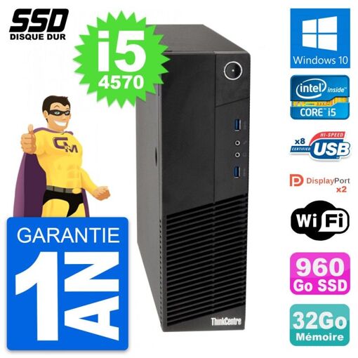 Lenovo ThinkCentre M83 SFF Desktop PC - Intel Core i5-4570, 32GB RAM, 960GB SSD, Windows 10, WiFi