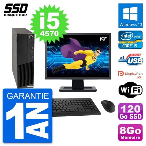 Lenovo M83 SFF Desktop Computer - 19" Screen, Intel Core i5-4570, 8GB RAM, 120GB SSD, Windows 10, WiFi