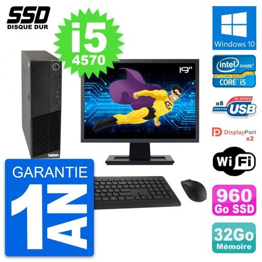 Lenovo M83 SFF Desktop Computer - 19" Screen, Intel i5-4570, 32GB RAM, 960GB SSD, Windows 10, Wifi