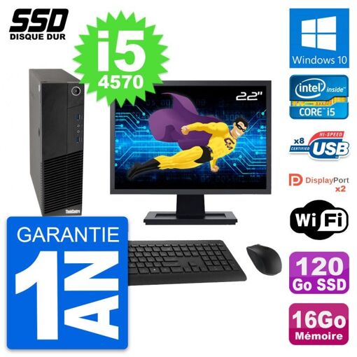Lenovo M83 SFF Desktop Computer - 22" Screen, Intel i5-4570, 16GB RAM, 120GB SSD, Windows 10, WiFi