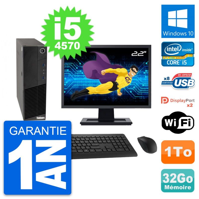 Lenovo M83 SFF Desktop Computer - 22" Screen, Core i5-4570, 32GB RAM, 1TB HDD, Windows 10, WiFi