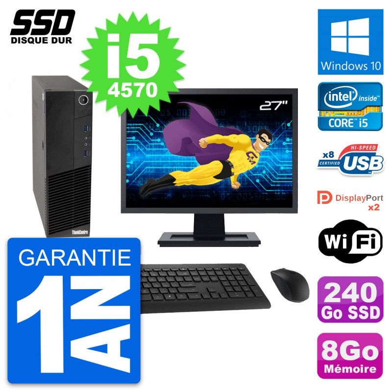 Lenovo M83 SFF Desktop Computer | 27" Screen | Intel Core i5-4570 | 8GB RAM | 240GB SSD | Windows 10 | WiFi