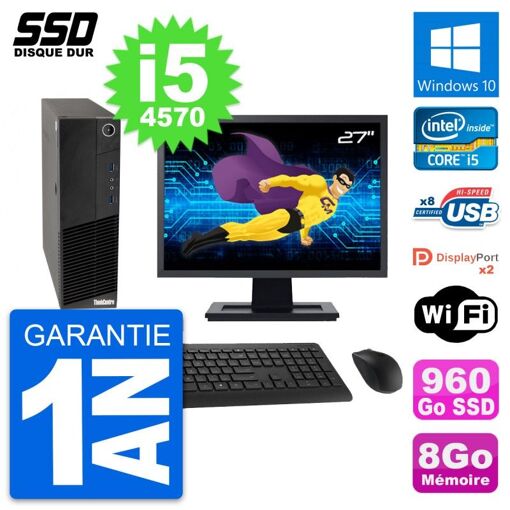 Lenovo M83 SFF Desktop Computer - 27" Screen, Intel Core i5-4570, 8GB RAM, 960GB SSD, Windows 10, Wifi