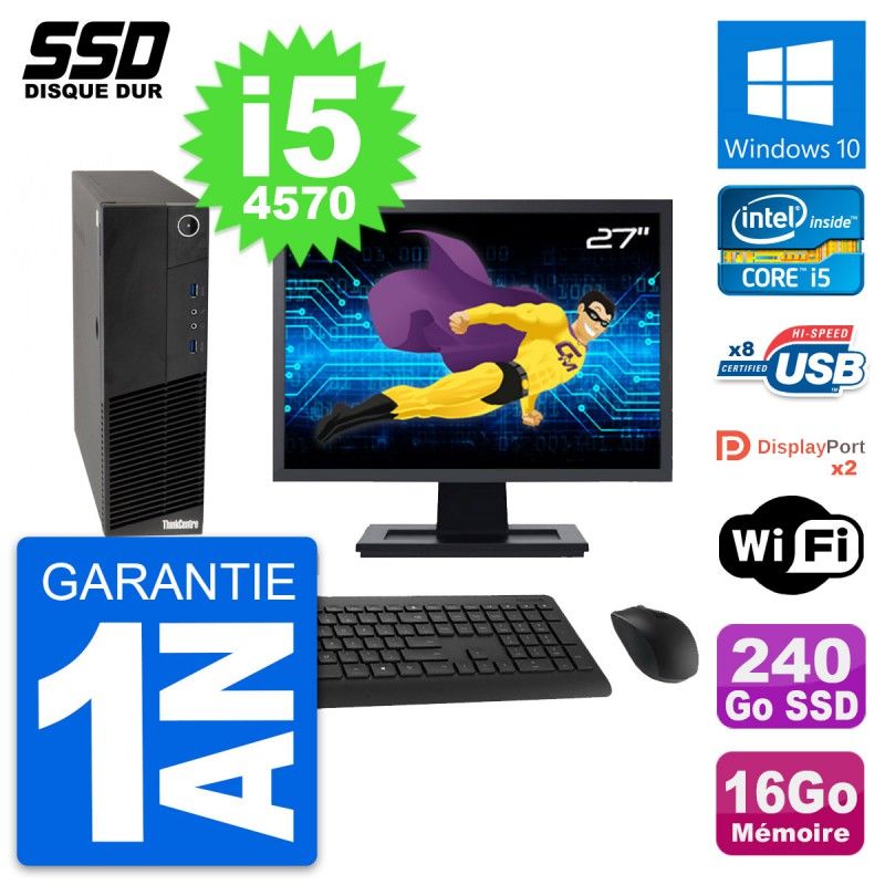 Lenovo M83 SFF Computer - 27" Screen, Intel i5-4570, 16GB RAM, 240GB SSD, Windows 10, WiFi