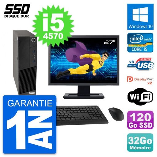 Lenovo M83 SFF Desktop Computer - 27" Screen, Intel i5-4570, 32GB RAM, 120GB SSD, Windows 10, WiFi