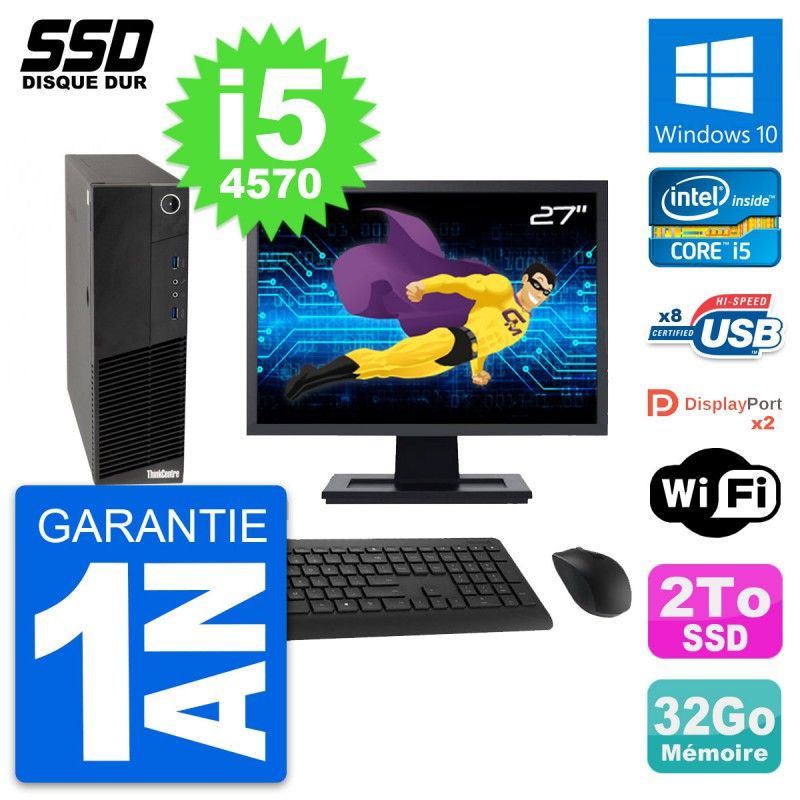 Lenovo M83 SFF Desktop Computer | 27" Screen | Intel Core i5-4570 | 32GB RAM | 2TB SSD | Windows 10