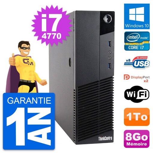 Lenovo ThinkCentre M83 SFF Desktop PC - Intel i7-4770, 8GB RAM, 1TB HDD, Windows 10, WiFi