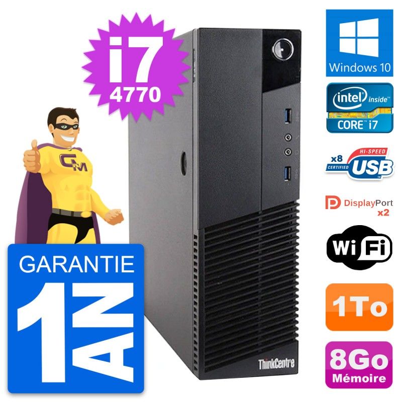 Lenovo ThinkCentre M83 SFF Desktop PC - Intel i7-4770, 8GB RAM, 1TB HDD, Windows 10, WiFi