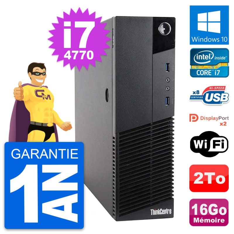 Lenovo ThinkCentre M83 SFF Desktop Computer - Intel i7-4770, 16GB RAM, 2TB HDD, Windows 10, WiFi