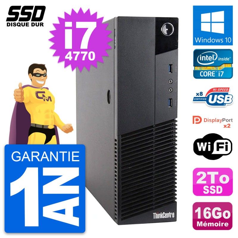 Lenovo ThinkCentre M83 SFF Desktop PC - Intel i7-4770, 16GB RAM, 2TB SSD, Windows 10, WiFi