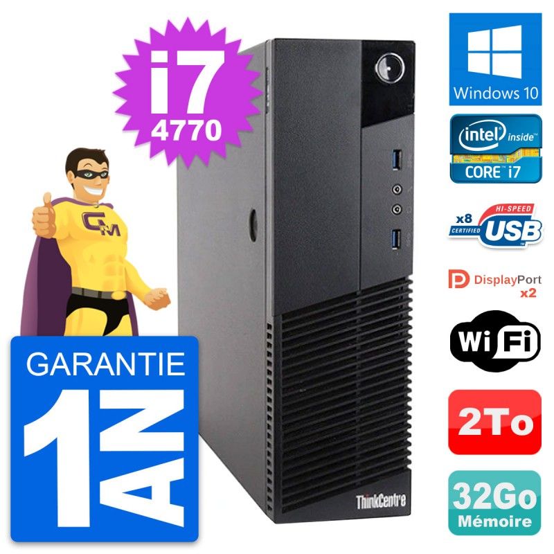 Lenovo ThinkCentre M83 SFF Desktop PC - Intel i7-4770, 32GB RAM, 2TB HDD, Windows 10, WiFi