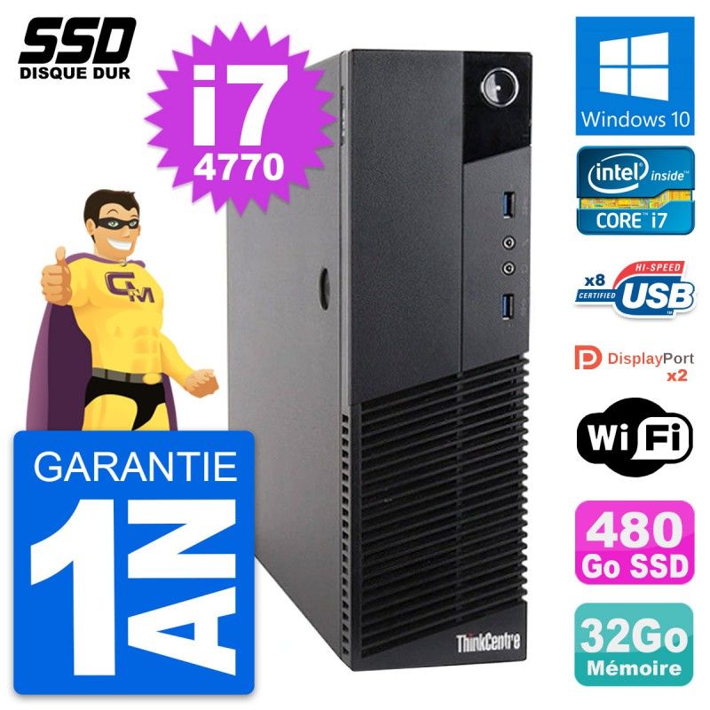 Lenovo ThinkCentre M83 SFF Desktop - Intel i7-4770, 32GB RAM, 480GB SSD, Windows 10, WiFi