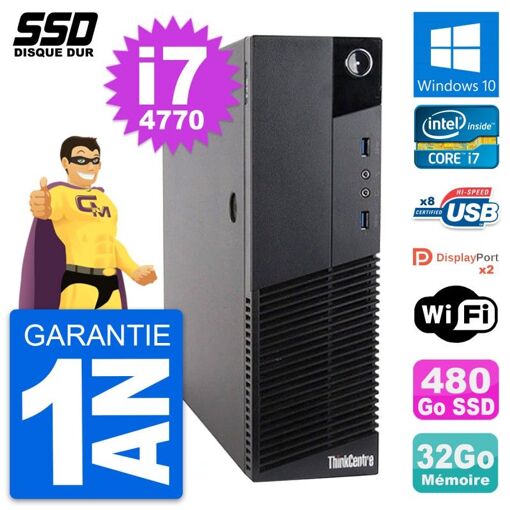 Lenovo ThinkCentre M83 SFF Desktop - Intel i7-4770, 32GB RAM, 480GB SSD, Windows 10, WiFi