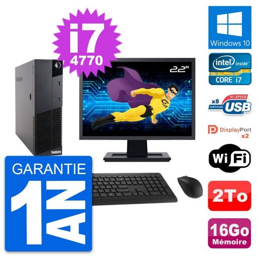 Lenovo M83 SFF Desktop Computer - 22" Screen, Core i7-4770, 16GB RAM, 2TB HDD, Windows 10, WiFi