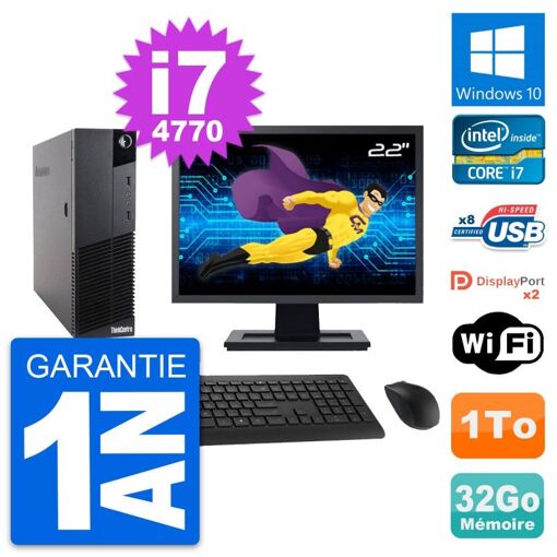 Lenovo M83 SFF Desktop Computer - 22" Screen, Core i7-4770, 32GB RAM, 1TB HDD, Windows 10, Wifi