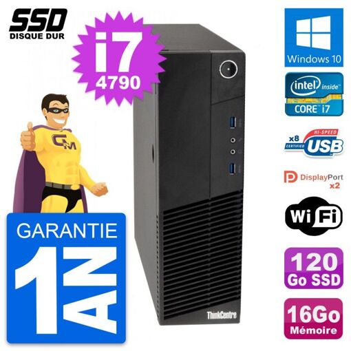 Lenovo ThinkCentre M83 SFF Desktop PC - Intel i7-4790, 16GB RAM, 120GB SSD, Windows 10, WiFi