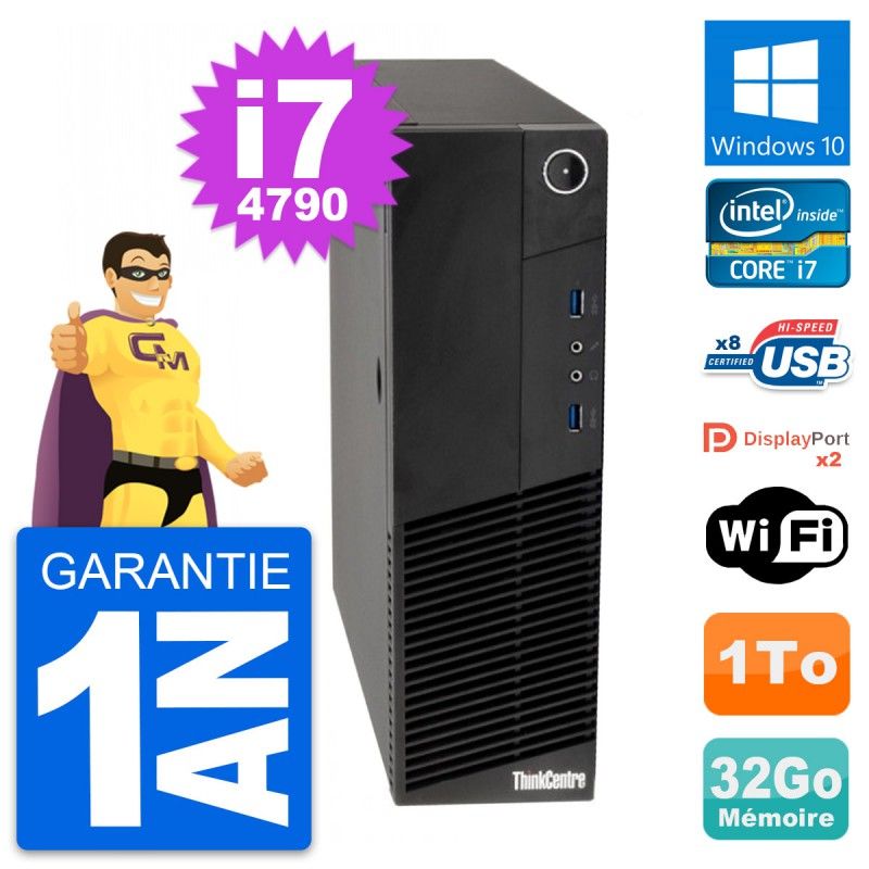 Lenovo ThinkCentre M83 SFF Desktop Computer - Intel i7-4790, 32GB RAM, 1TB HDD, Windows 10, WiFi