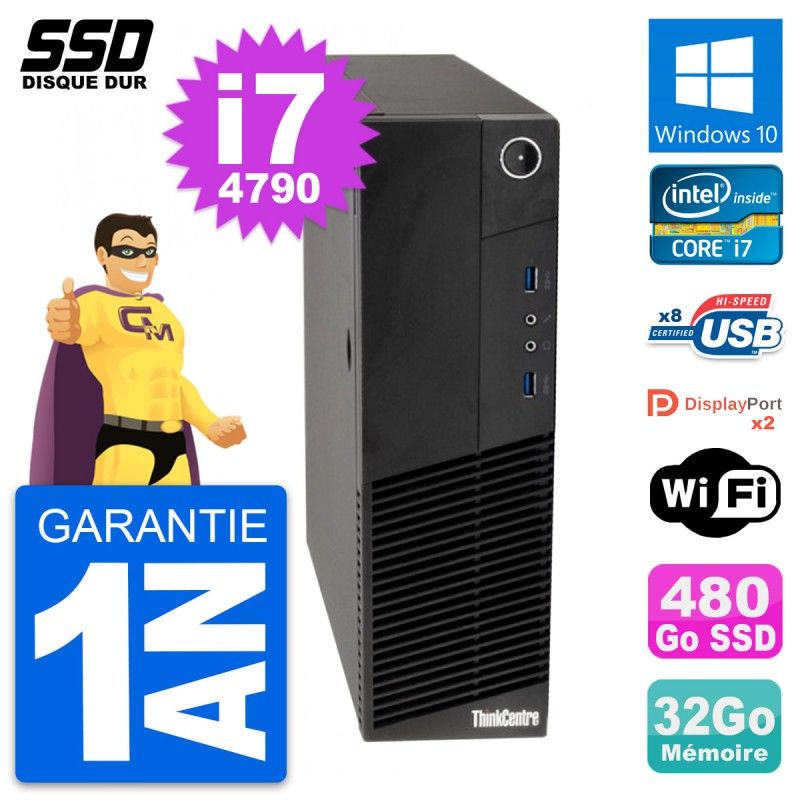 Lenovo ThinkCentre M83 SFF Desktop PC - Intel i7-4790, 32GB RAM, 480GB SSD, Windows 10, Wifi