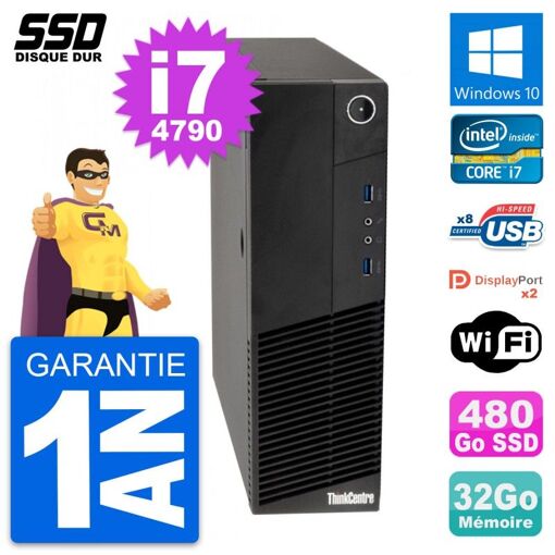 Lenovo ThinkCentre M83 SFF Desktop PC - Intel i7-4790, 32GB RAM, 480GB SSD, Windows 10, Wifi