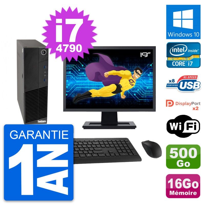 Lenovo M83 SFF Computer - 19" Screen, Intel i7-4790, 16GB RAM, 500GB HDD, Windows 10, WiFi