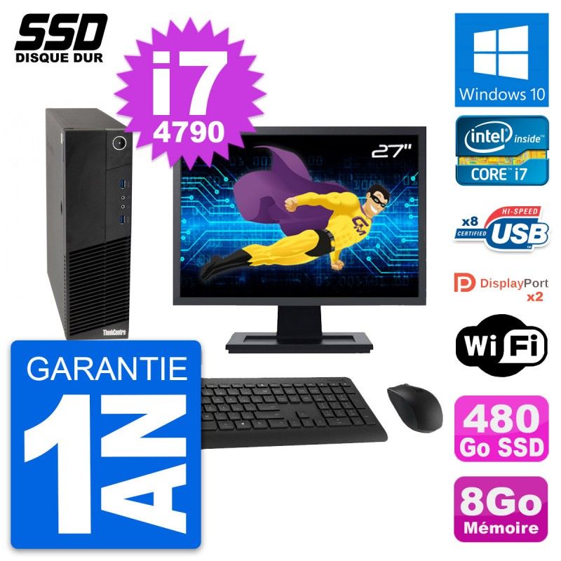 Lenovo M83 SFF Desktop Computer | 27" Screen | Intel Core i7-4790 | 8GB RAM | 480GB SSD | Windows 10 | WiFi