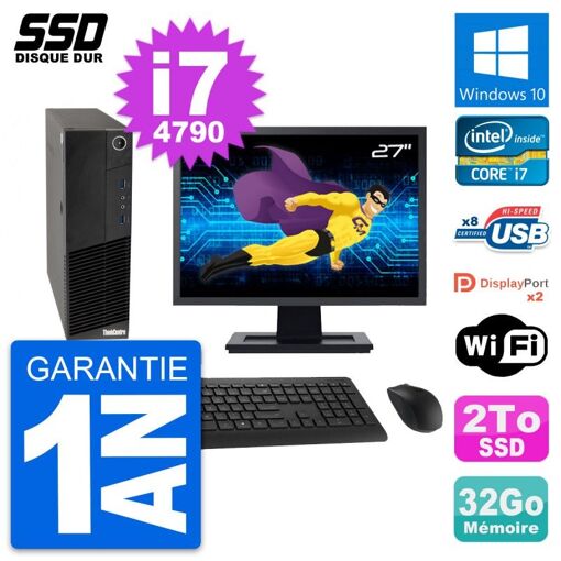 Lenovo M83 SFF Desktop Computer - 27" Screen, Intel Core i7-4790, 32GB RAM, 2TB SSD, Windows 10, Wi-Fi