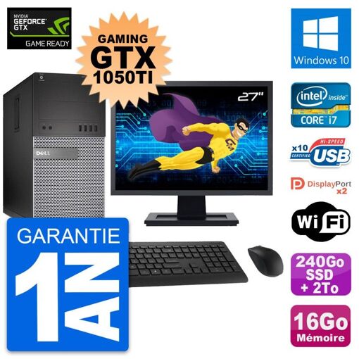 Dell Gaming PC 7020 - 27" Full HD Screen, GTX 1050Ti, i7-4790, 16GB RAM, 240GB SSD, 2TB HDD, Windows 10