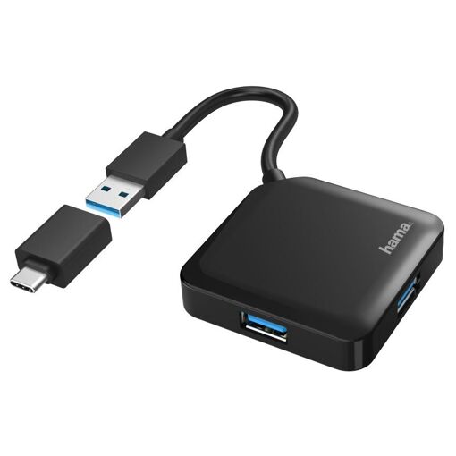 Adaptador y concentrador Hama USB 3.2 - Tipo A + Tipo C, Negro