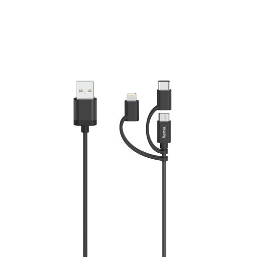Hama 3-in-1 Micro USB Cable with USB-C and Lightning Adapters, 0.75m