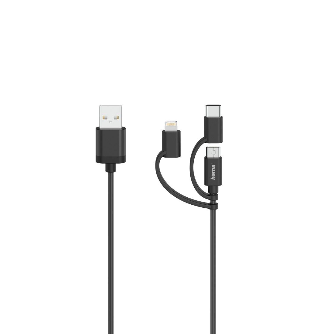 Hama 3-in-1 Micro USB Cable with USB-C and Lightning Adapters, 0.75m