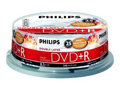 Philips DR8I8B25F 25x DVD+R DL - 8.5GB (240min) 8x Printable by Inkjet - Spindle
