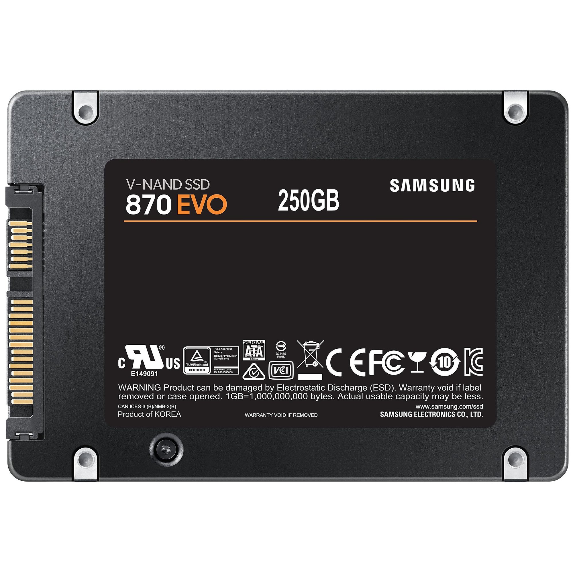 Samsung 870 EVO MZ-77E250B - SSD - Encrypted - 250GB - Internal - 2.5" - SATA 6Gb/s - Cache: 512MB - AES 256-bit - TCG Opal Encryption