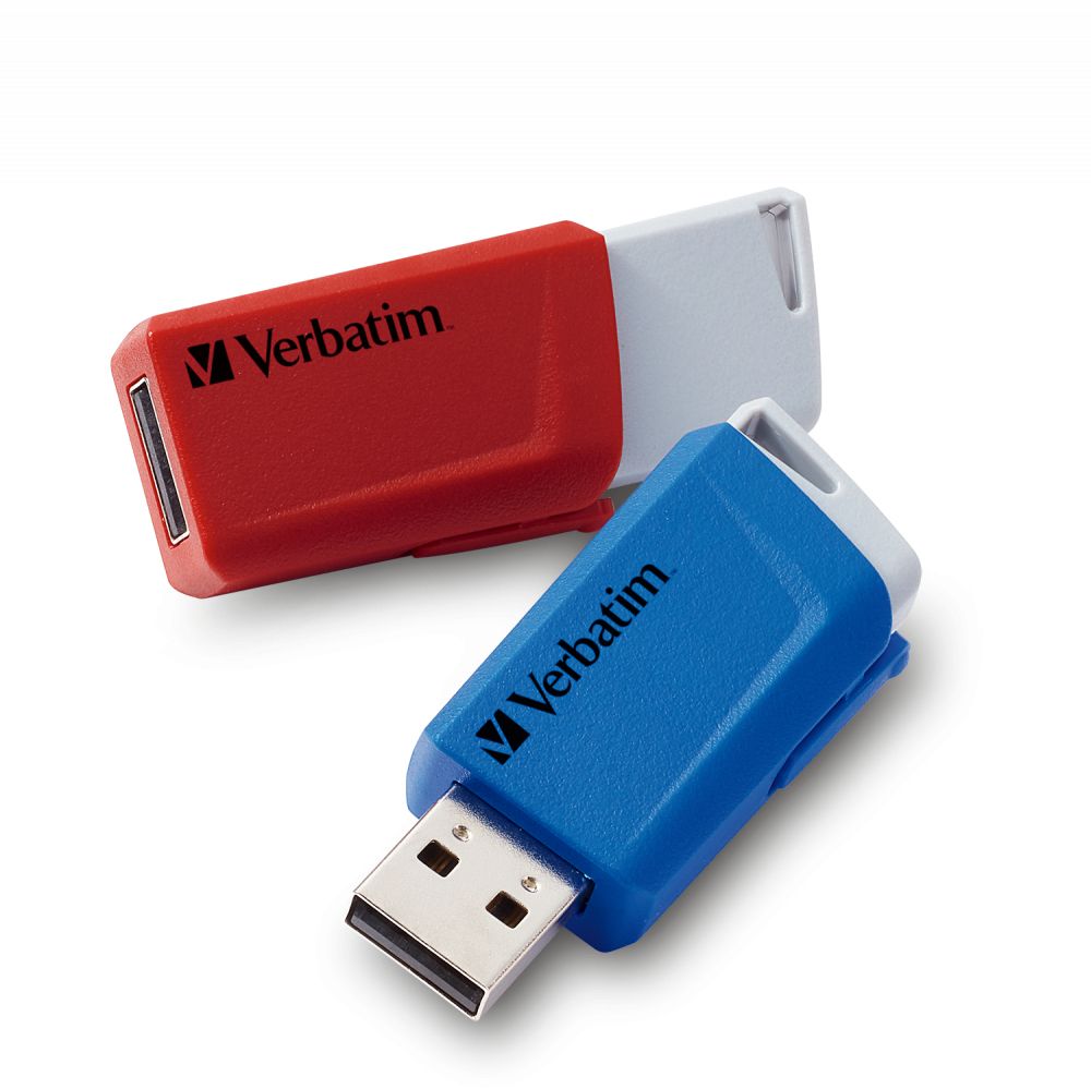 Verbatim Store 'n' Click USB Flash Drive - 32GB - USB 3.2 Gen 1 - Blue, Red (Pack of 2)