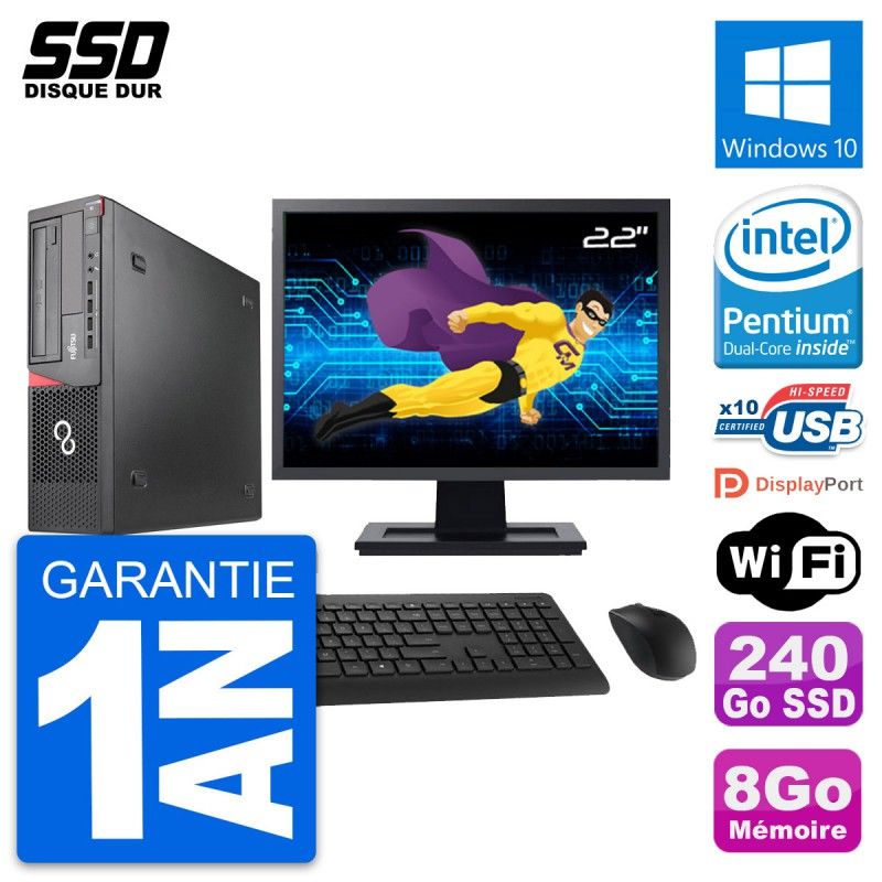 Fujitsu E920 DT 22-inch PC - Intel G3220, 8GB RAM, 240GB SSD, Windows 10, Wifi