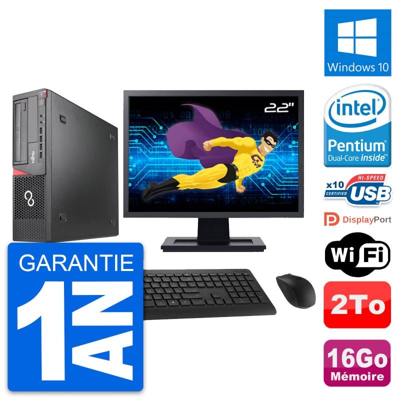Fujitsu E920 DT 22-inch Screen, Intel G3220, 16GB RAM, 2TB HDD, Windows 10, WiFi