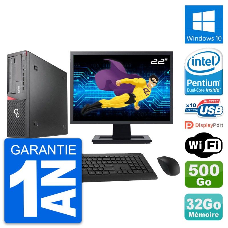 Fujitsu E920 DT 22-inch Screen, Intel G3220, 32GB RAM, 500GB Disk, Windows 10, WiFi