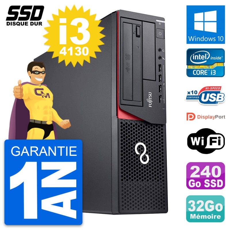 Fujitsu Esprimo E920 DT - Desktop PC with Intel Core i3-4130, 32GB RAM, 240GB SSD, Windows 10, WiFi