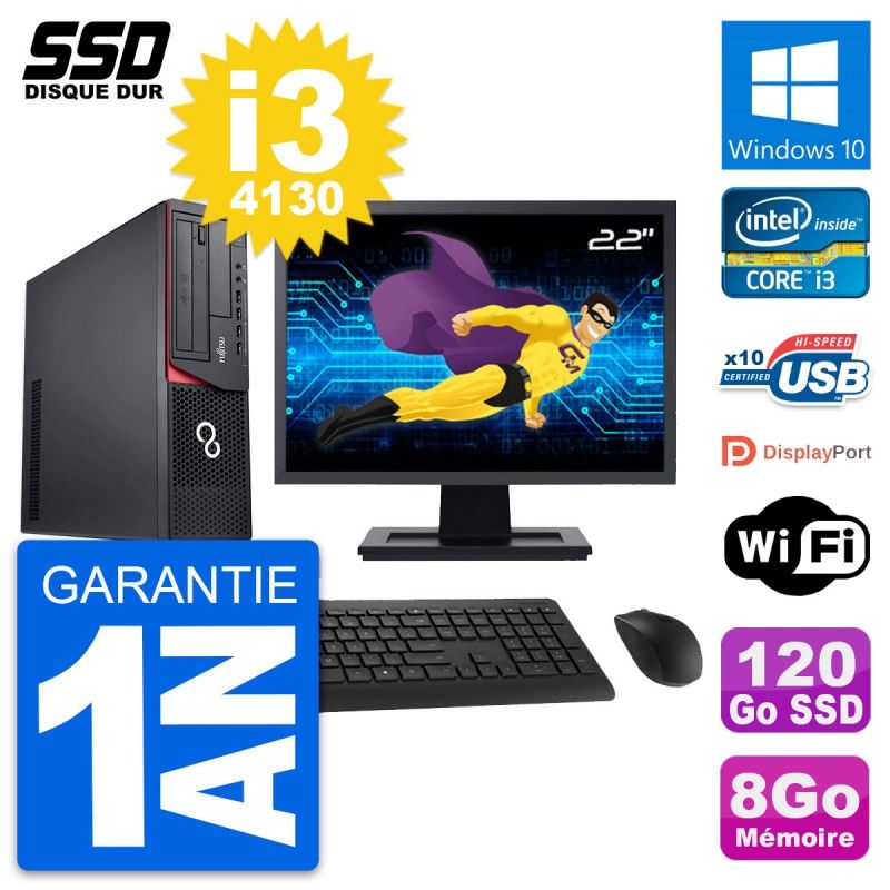 Fujitsu E920 DT 22-inch PC - Intel i3-4130, 8GB RAM, 120GB SSD, Windows 10, WiFi