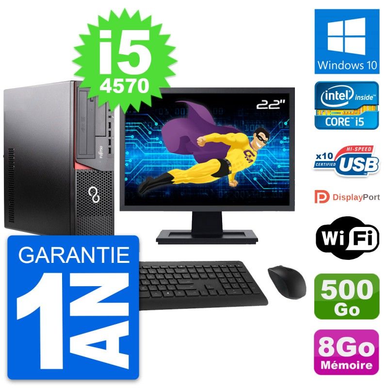 Fujitsu E920 DT 22-inch Screen, Intel i5-4570, 8GB RAM, 500GB Disk, Windows 10, Wi-Fi